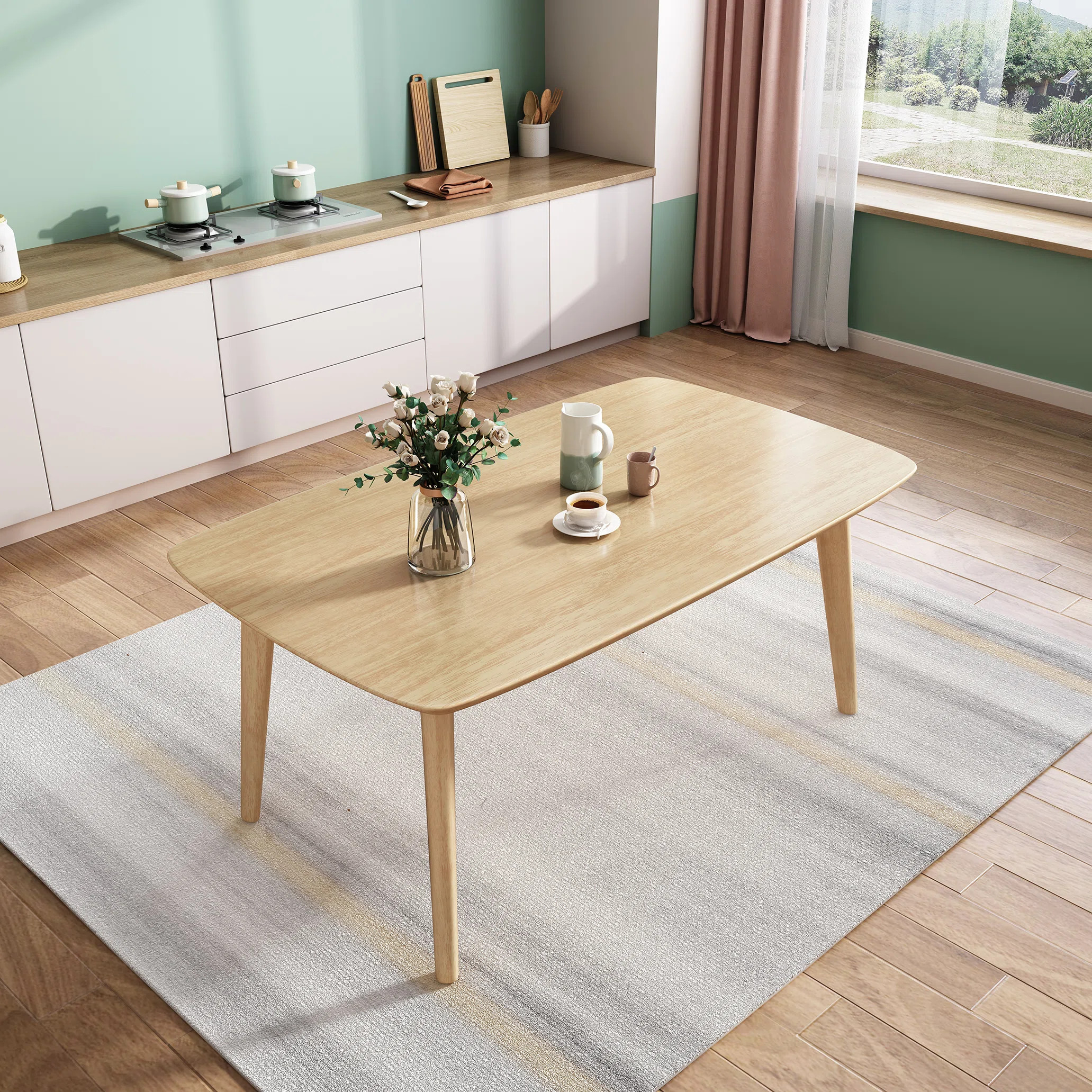 Solid Wood Dining Table Mid-Century Modern Rectangular Table | Wayfair North America