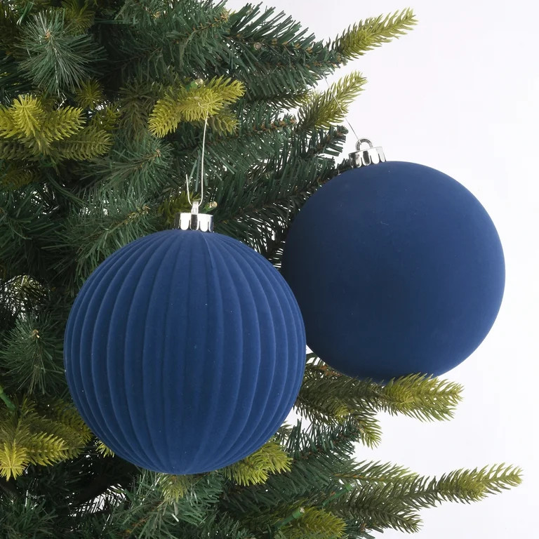 2 Count Navy Velvet-Feel Jumbo Shatterproof Christmas Ornaments, 5.9", by Holiday Time | Walmart (US)