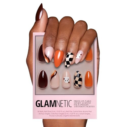 Glamnetic Press On Nails - Fall Boo | Multicolor Halloween Graphic Short Almond False Nails, Reusable Stick On Fake Nails with Glue | Salon Quality | 15 Sizes - 30 Nail Kit | Amazon (US)