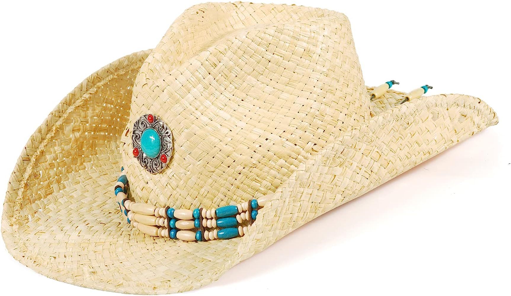MIX BROWN Woven Straw Cowboy Hat Round Up Western Outback Hat for Men & Women | Amazon (US)