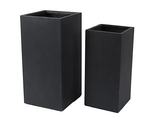 Luxen Home 2-Piece Gray Tall Square MgO Planters | QVC