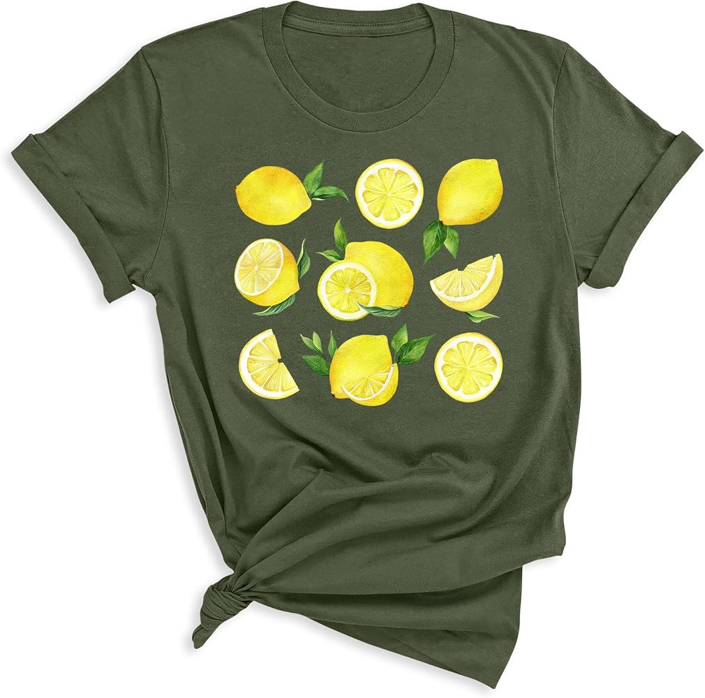 Lemon Print T-Shirt, Cute Lemons Short Sleeve Casual T-Shirt, Adult Women's and Men's Sizes, Hand... | Amazon (US)