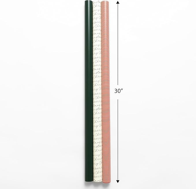 Merry Market 3-pack Premium Satin Christmas Wrapping Paper, Minimal Holiday Gift Wrap, Red Stripe... | Amazon (US)