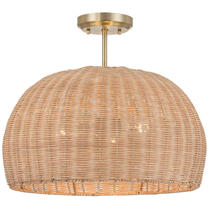 Antique Brass Wicker 3-Light Flush Mount Ceiling - #7666N | Lamps Plus | Lamps Plus