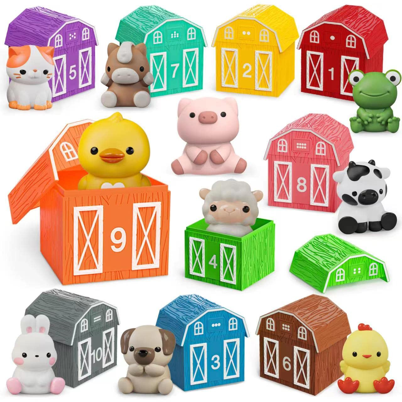 Learning Toy for Toddlers 1 2 3 Year Old, 10 Farm Animal Toys & 10 Barns, Counting, Matching & So... | Amazon (US)