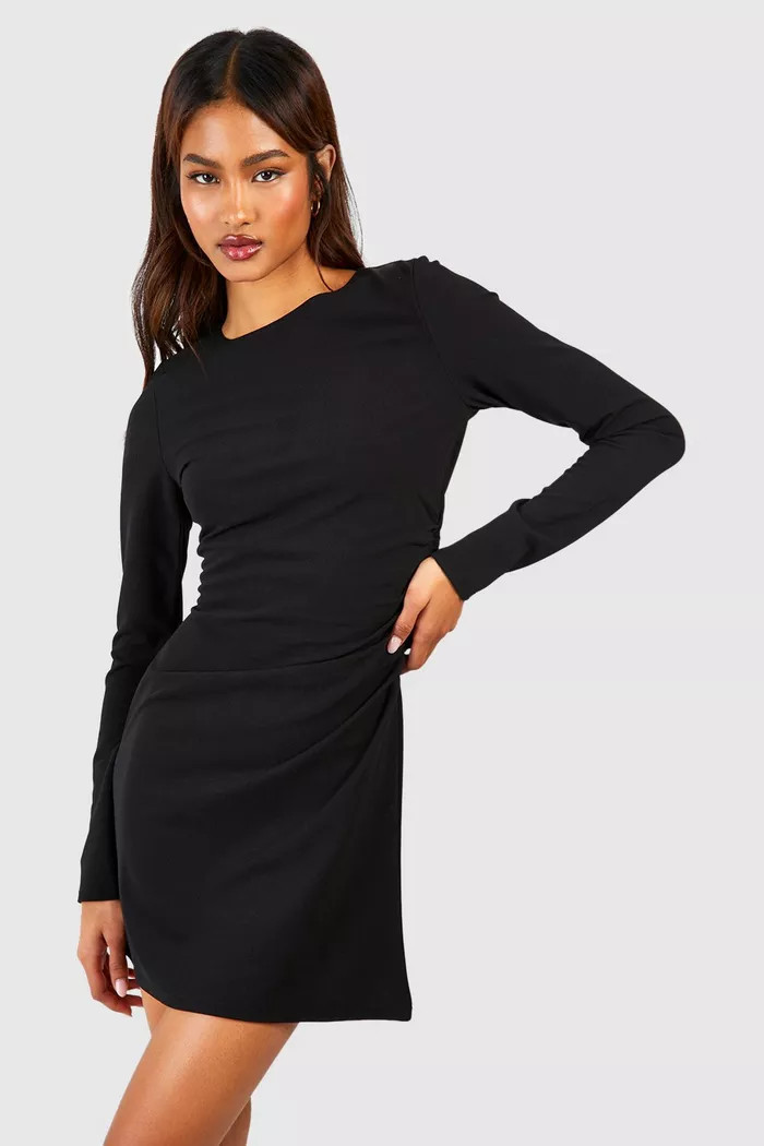 Tall Gathered Side Longlseeve Mini Dress | Boohoo.com (UK & IE)