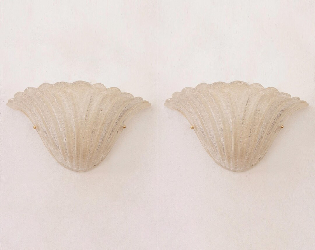 Set of 2 Elegant Murano Glass Fan Wall Sconce Silk and Antique Ivory Color With Grit, Wall Lamp M... | Etsy (US)