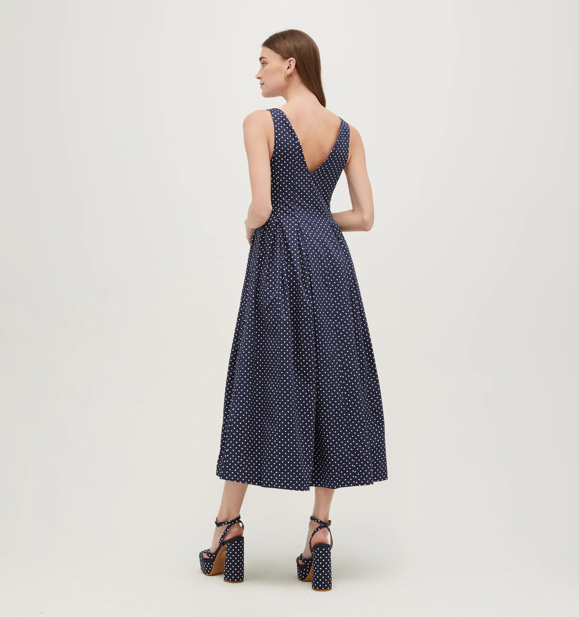 The Jacqueline Dress - Navy Polka Dot Cotton Sateen | Hill House Home