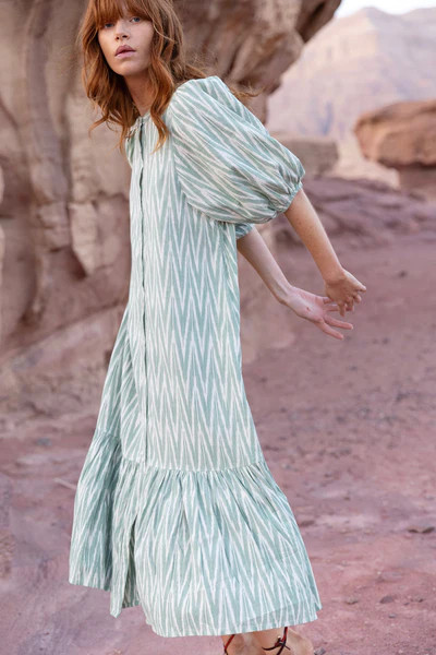 Button Puff Sleeve Midi- Tashkent Green | Oliphant Design