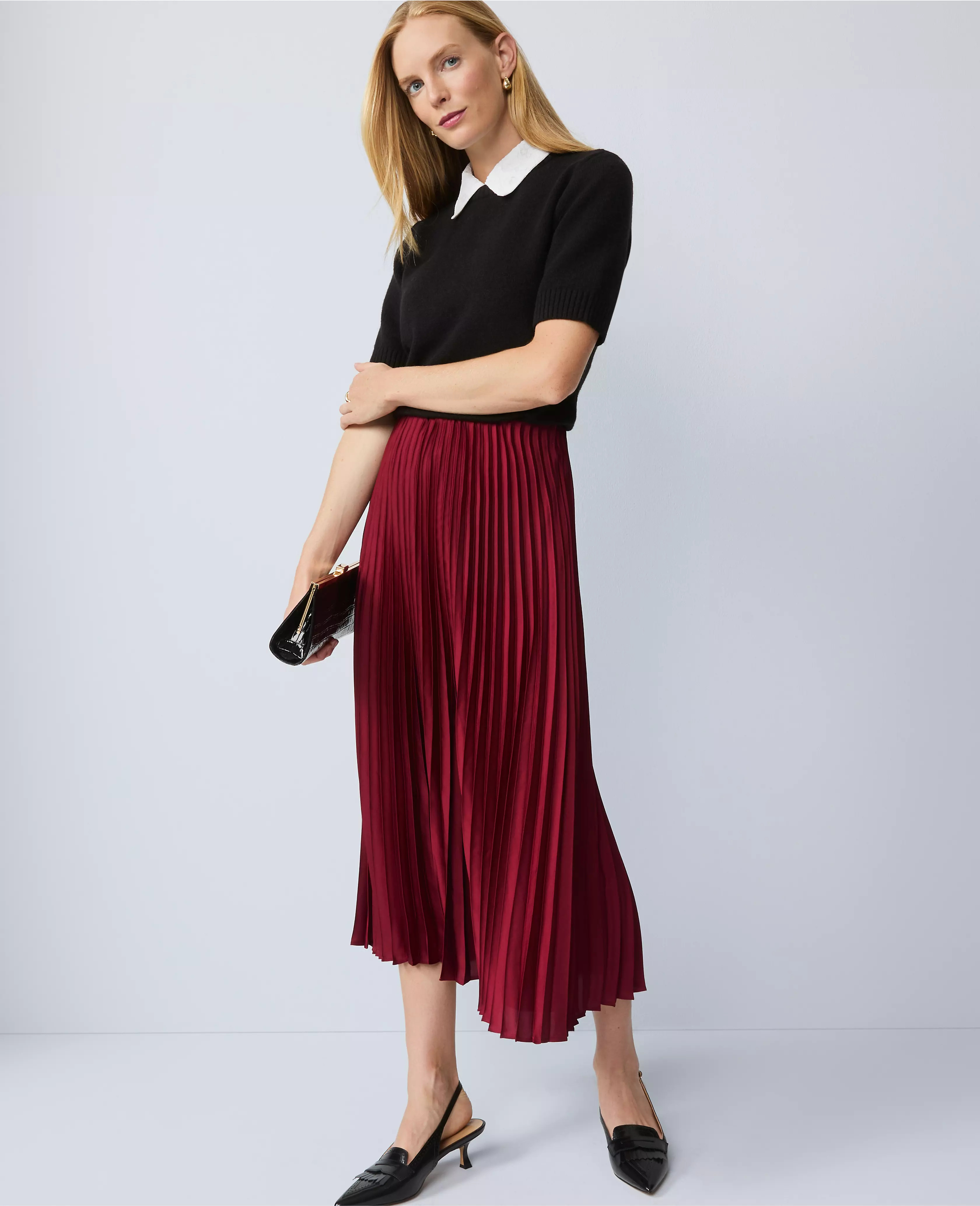 Satin Pleated Midi Skirt | Ann Taylor