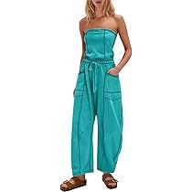 Womens Strapless Jumpsuits Off the Shoulder Tube Top barrel Overalls Loose Fit Romper with Pocket... | Amazon (US)
