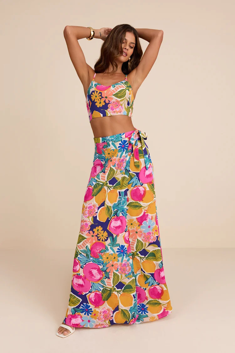 Bloom With a View Pink Floral Print Two-Piece Maxi Dress | Lulus