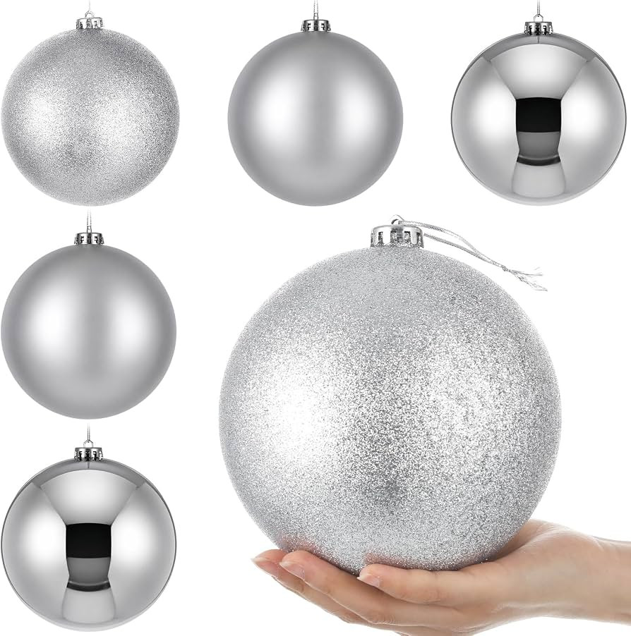 Wettarn 6 Pcs Large 6" Silver Christmas Ornaments Ball Xmas Tree Decoration | Amazon (US)