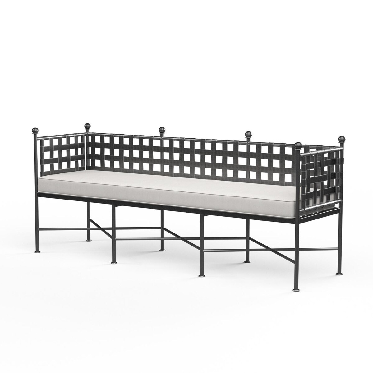 Sunset West Provence 74 Inch Wrought Iron Bench in Century Pewter/Canvas Flax by - SW3201-BNC-FLX-STKIT | BBQ Guys