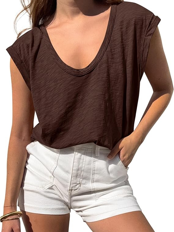 BTFBM Womens Tops Going Out Casual Loose Fit Summer Basic Tees 2026 V Neck T Shirts Trendy Blouse | Amazon (US)
