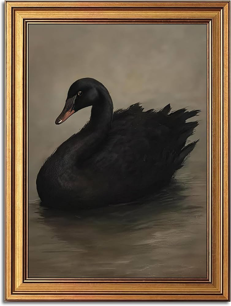 Vintage Gold Framed Black Swan Wall Art Dark Gothic Swan Painting Picture Wall Decor Rustic Farmh... | Amazon (US)
