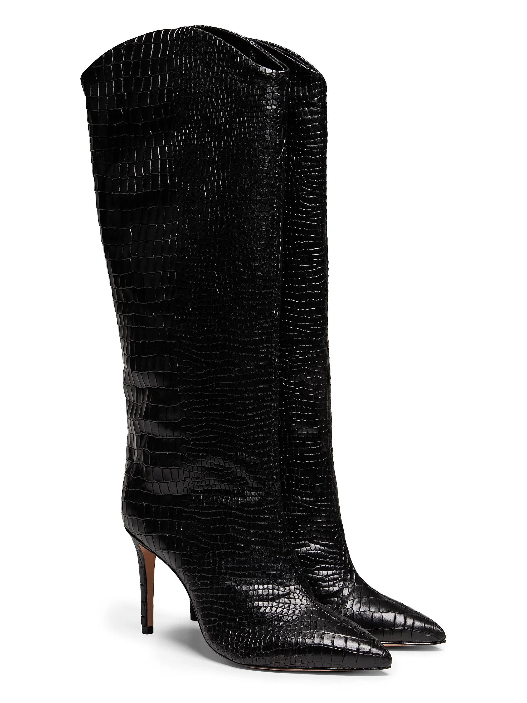 Maryana 90MM Croc-Embossed Leather Stiletto Boots | Saks Fifth Avenue