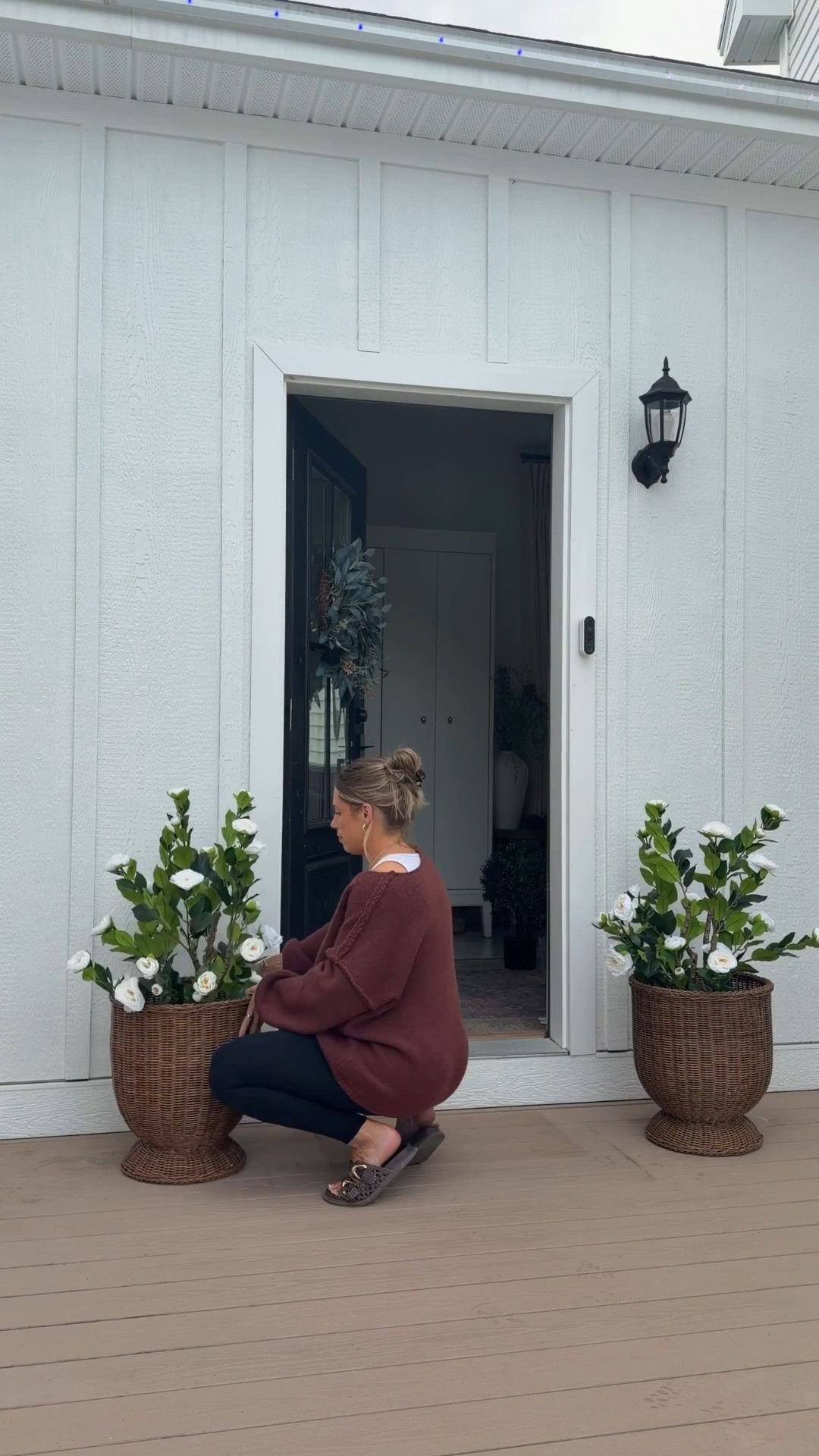 Finally set the front porch yesterday!😍 all we need is a fresh coat of paint on the door (thanks to the doggies) and maybe a greener wreath! ￼

#LTKmomlife #LTKdayinmylife #LTKHome