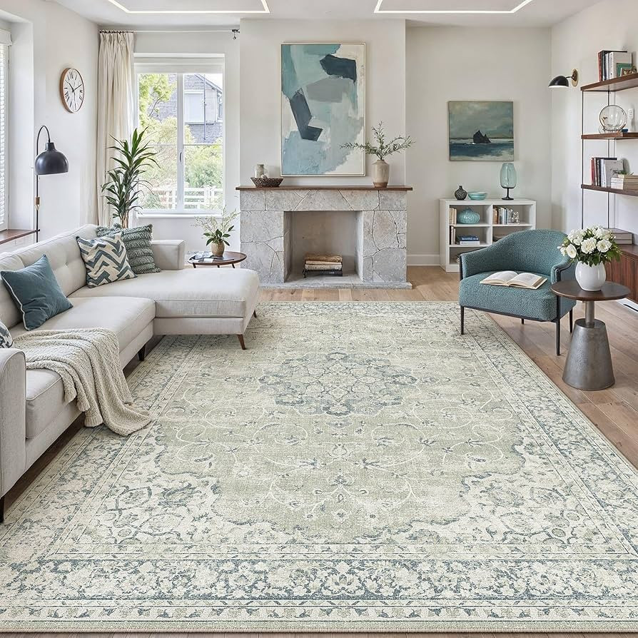 HUGEAR Machine Washable Area Rugs 8x10 Vintage Sage Green Large Living Room Bedroom Rug Neutral S... | Amazon (US)