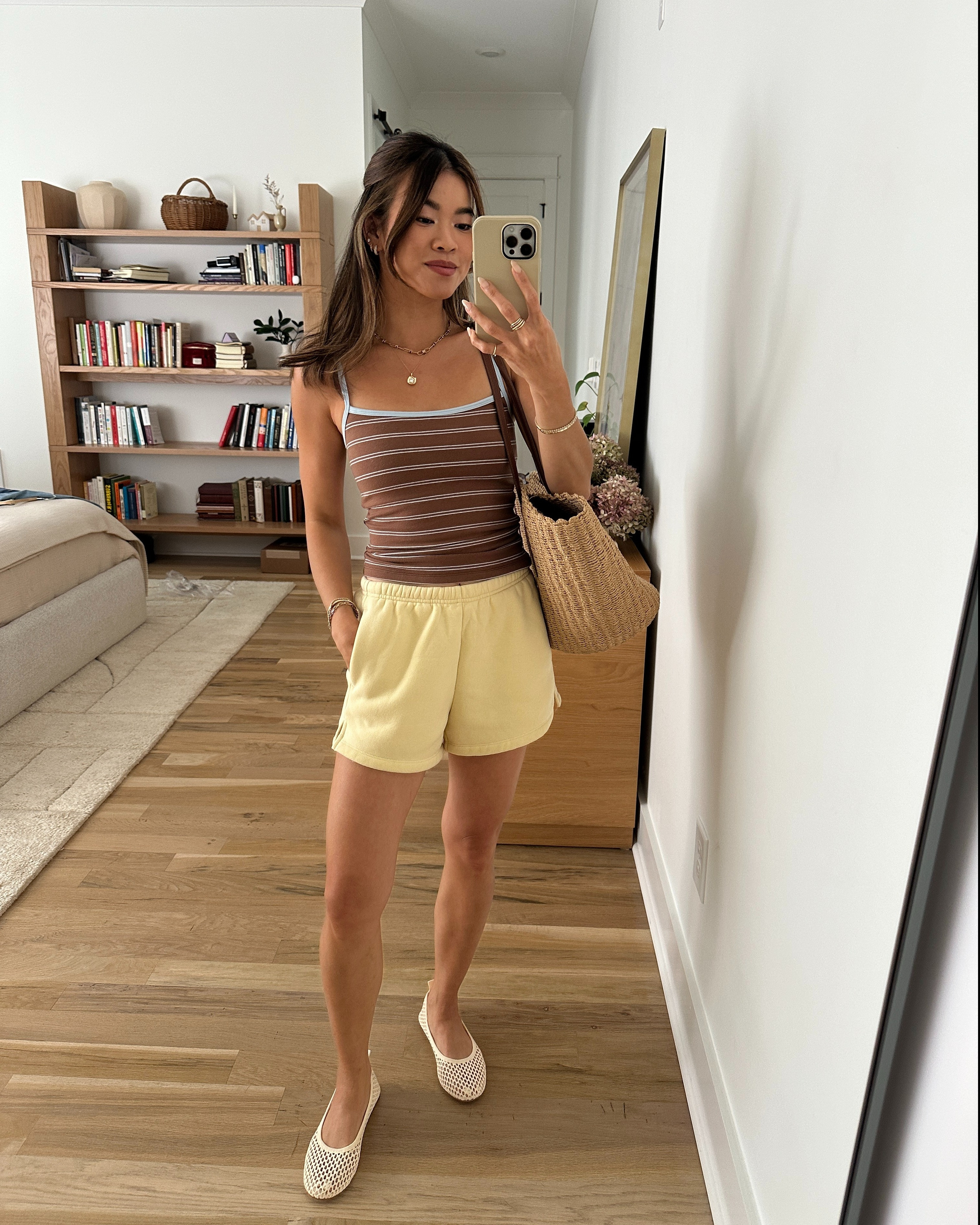 Summer outfit inspo. Wearing all @abercrombie.

Sizing info:
Abercrombie Bra Free 90s Cami (Size XS in Brown Stripe)
Abercrombie High Rise Sunday Mini Short (Size XS in Light Yellow)
Abercrombie Woven Balletic Flats (Size 6 in Cream) 

Petite style, petite fashion, mom outfit, mom style, petite shorts, petite outfit ideas, petite outfits, best shorts for petite, petite sweat shorts, spring style, spring outfits, beach outfits, vacation outfits, summer shorts, yellow shorts,

#LTKootd #LTKPetite #LTKTravel