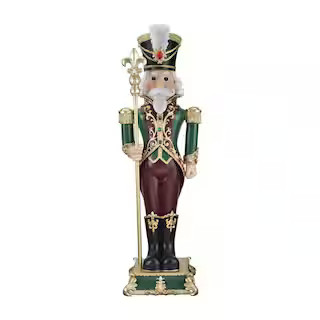 35.4 in. Maroon and Green Christmas Nutcracker with Fleur-De-Lis Scepter | The Home Depot
