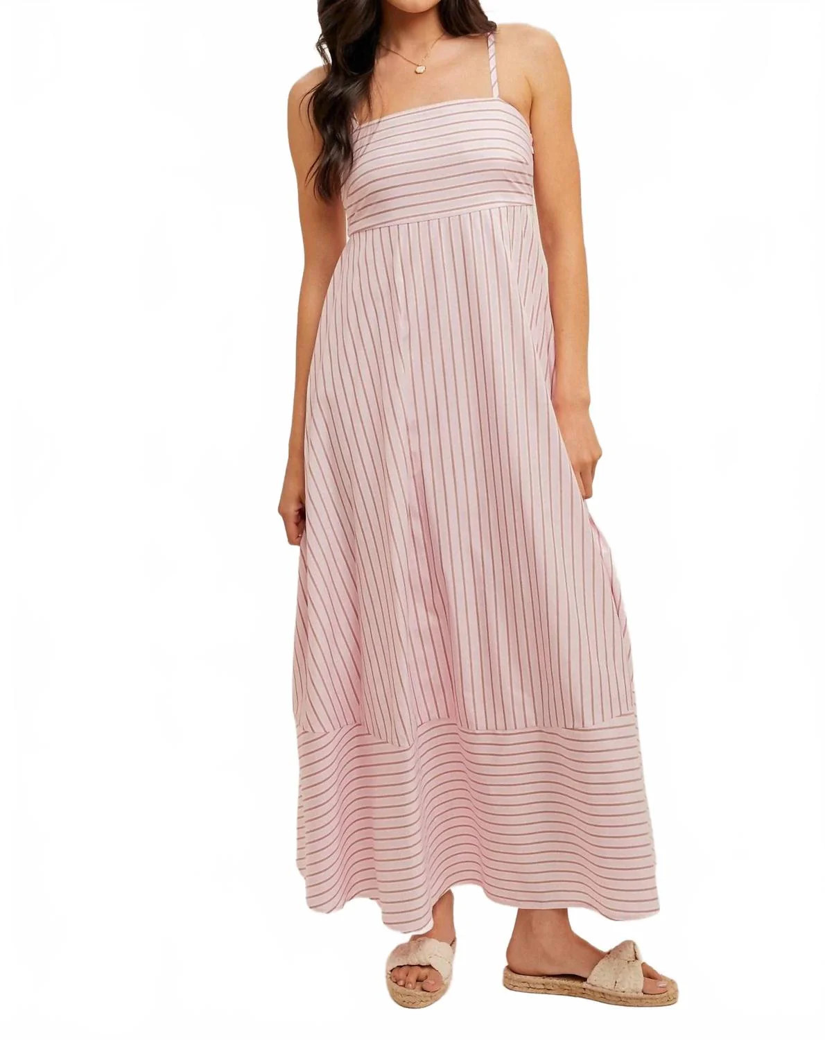 Spaghetti Strap Stripe Maxi Dress In Pink | Shop Simon