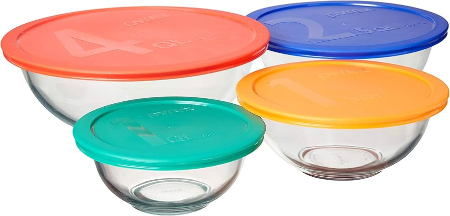 Pyrex Smart Essentials Glass Bowls with Plastic Lids, 8-Piece Set | Amazon (US)