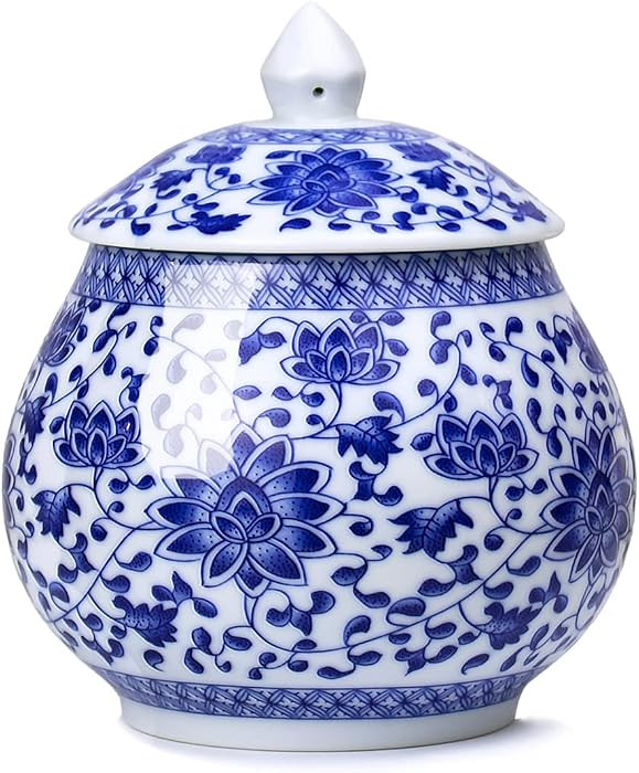 Dahlia Blue and White Porcelain Tea Canister for Loose Tea, Airtight Jingdezhen Tea Caddy, Lotus ... | Amazon (US)