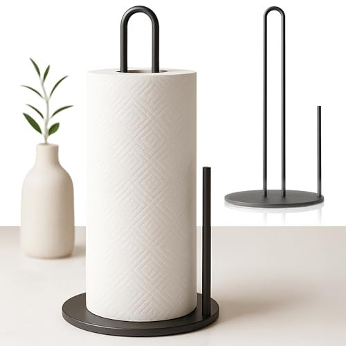 Libken Paper Towel Holder for Kitchen, Black Powder Coated Steel, 2.4 lb Extra Heavy Base for Stability, Easy Assembly, Free-Standing Paper Towel Stand, Minimal Scandinavian Design | Amazon (US)