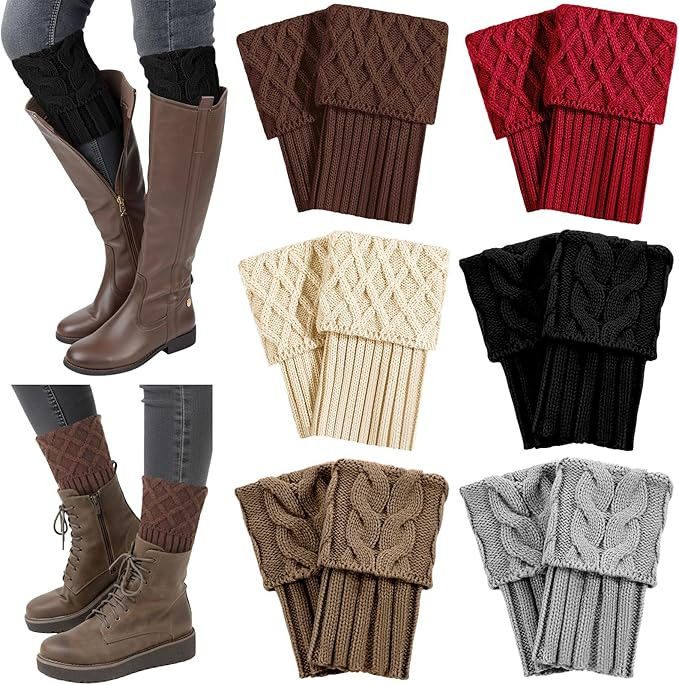 Geyoga 6 Pairs Boot Cuffs Short Boot Toppers for Women Winter Knitted Boot Socks Leg Warmers for ... | Amazon (US)