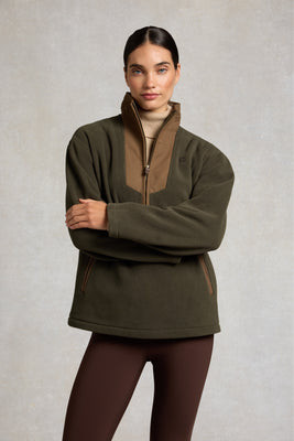 Relaxed Fit Country Quarter Zip (Khaki) | Holland Cooper