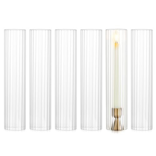 NUPTIO Hurricane Candle Holder for Wedding: 2.5 x 12 inches Ribbed Glass Shade for Candlestick - Bulk Decorative Bottomless Cylinder Taper Candle Cover for Outdoor Table Centerpiece | Amazon (US)