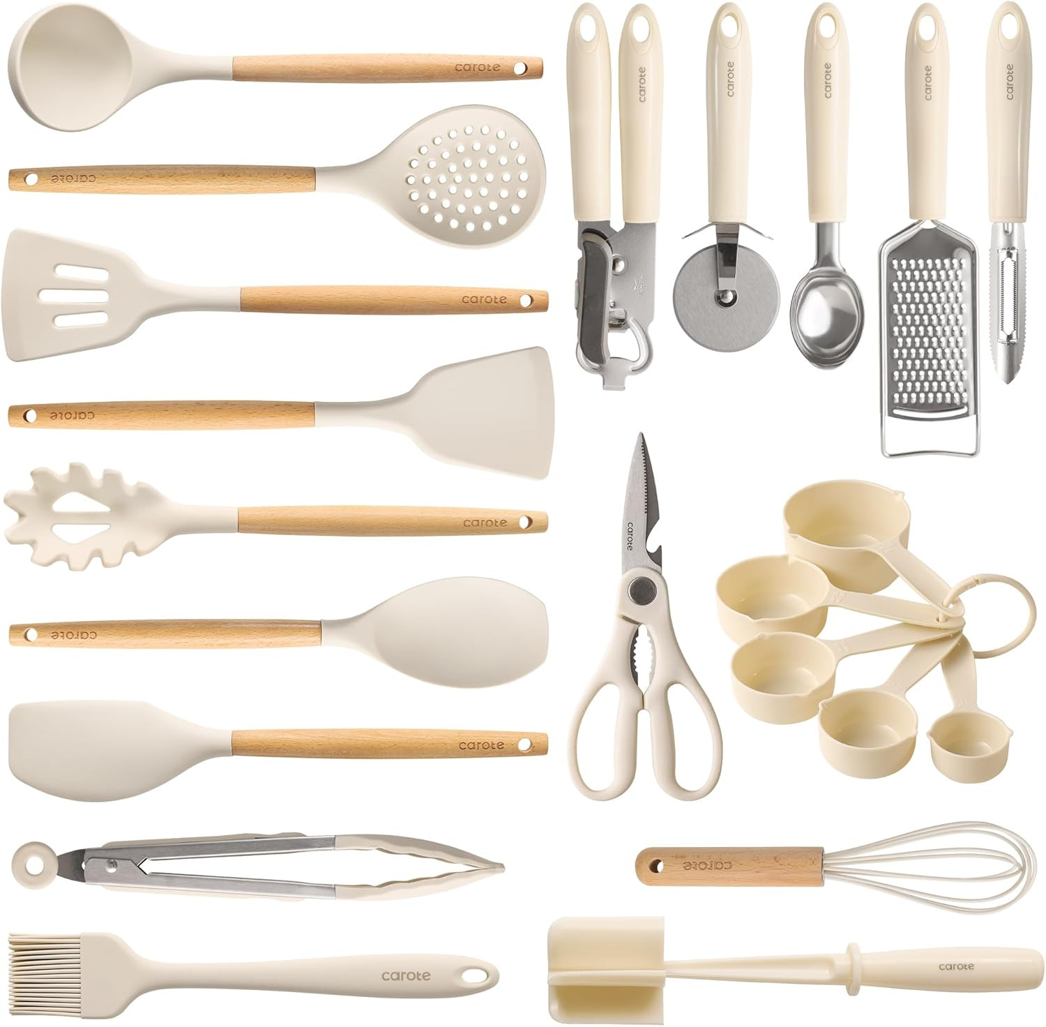 Carote 22pcs Silicone Cooking Utensils Set, 446°F Heat Resistant Kitchen Utensils Gadgets Set, Spatula, Turner, Whisk, Tongs | Amazon (US)