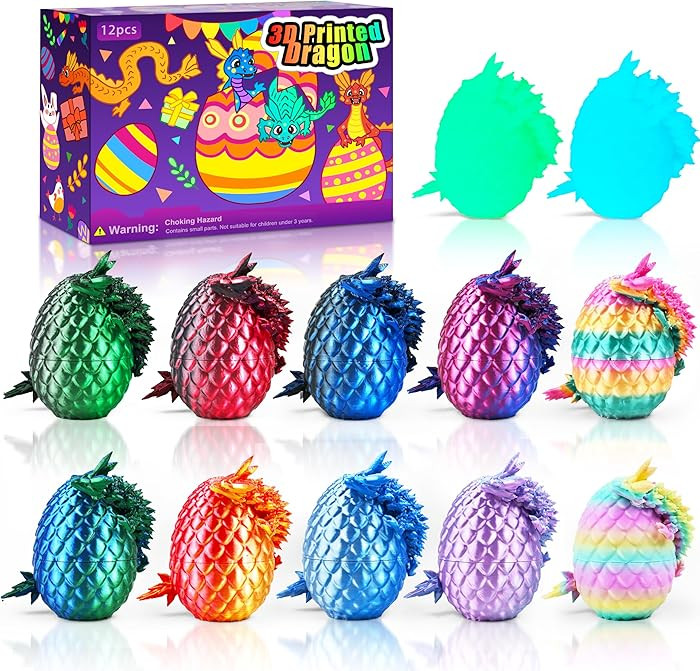 12pcs Easter 3D Printed Dragon Eggs, Prefilled Easter Dragon Egg with Dragon Toy for Basket Stuff... | Amazon (US)