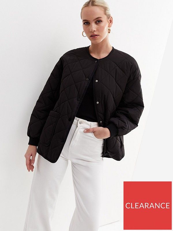 New Look Quilted Collarless Jacket - Black | Very (UK)