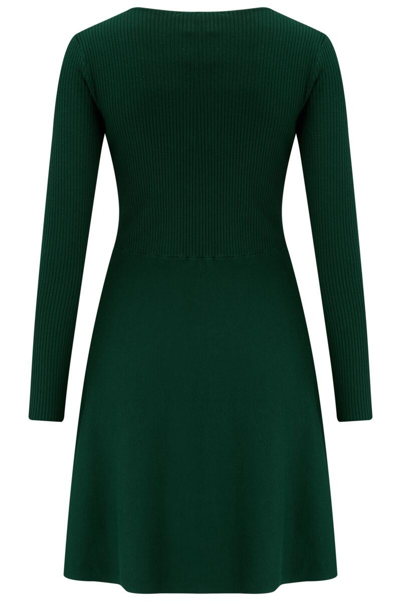 Helen Knit Long Sleeve Short Dress with LENZING™ ECOVERO™ Viscose - Forest | Pour Moi