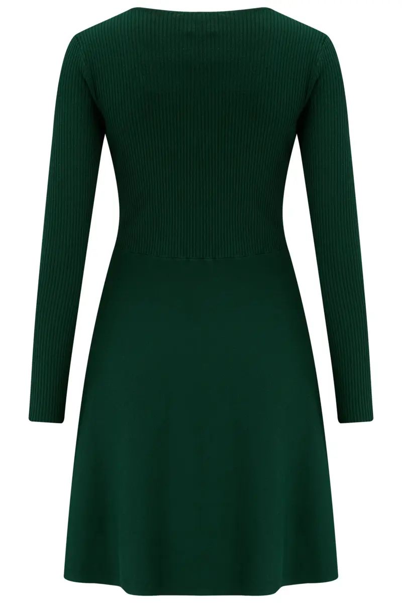 Helen Knit Long Sleeve Short Dress with LENZING™ ECOVERO™ Viscose - Forest | Pour Moi