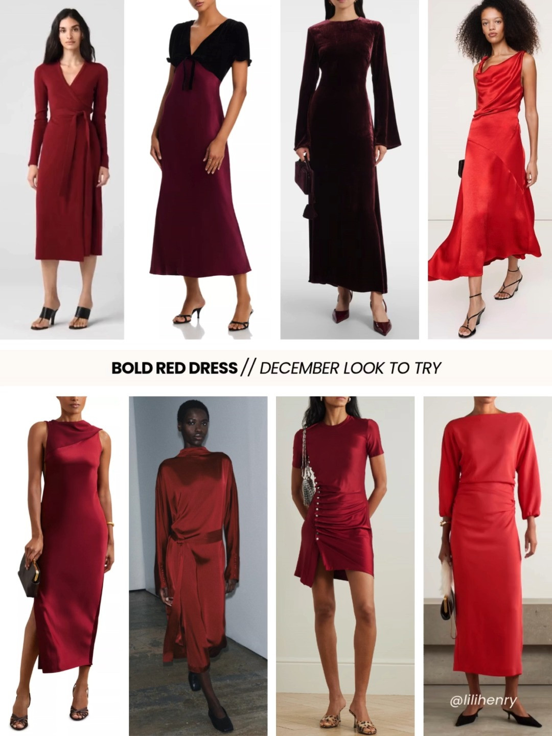 It’s tiiiiiiime. ❤️🎄 Instead of reaching for your reliable LBD this season, swap it for the BRD - the bold red dress.

"Cinematic and vivacious, a red dress is a bold statement of confidence…a color of joy, celebration, and new beginnings." 
- Vogue (2025)

But it’s not just the color...the fabric makes the mood.
❤️ Satin gives main character energy, gliding with every step and catching candlelight beautifully.
❤️ Velvet leans into holiday glamour - lush, warm, and impossibly photogenic.
❤️ Soft knits offer a cozy-chic option for more casual gatherings while still feeling elevated.

Bring the drama. It’s December, after all.

Bises!

Lili
Personal Stylist
SF→NYC  

 #LTKHoliday #LTKSeasonal #LTKBeauty