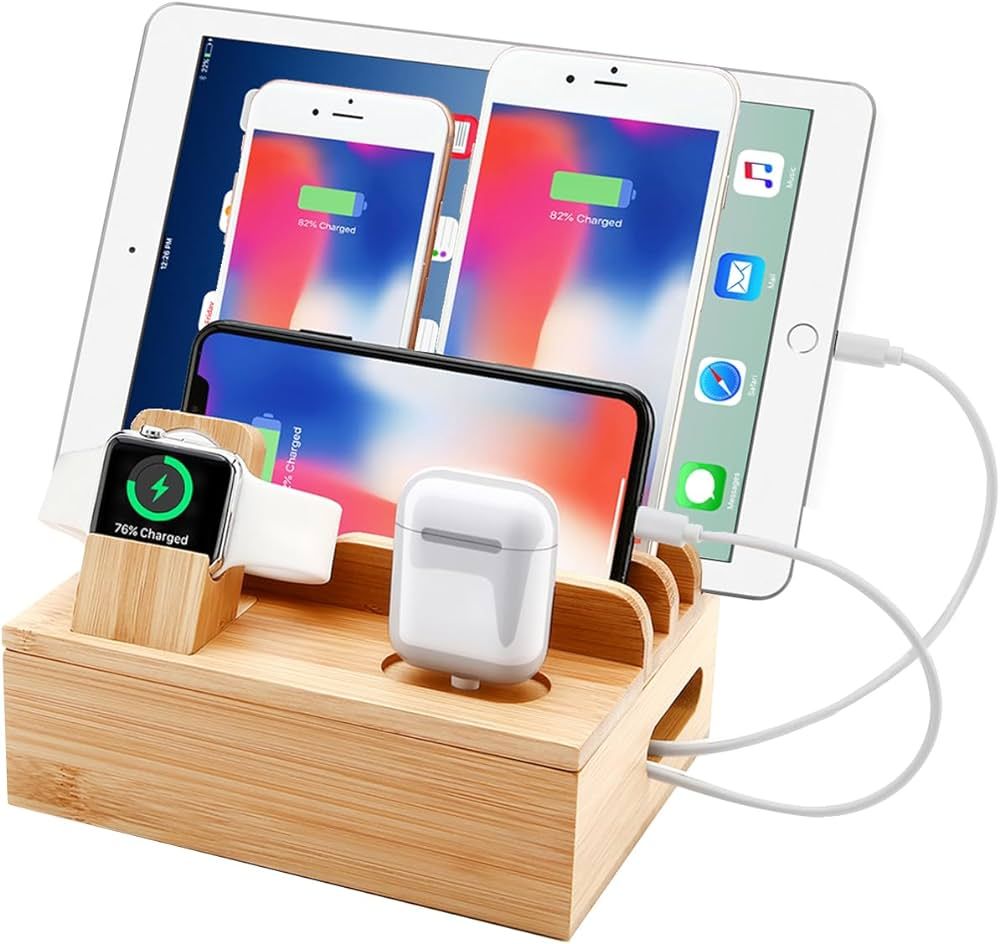 Sendowtek Bamboo Charging Station for Multiple Devices 6 in 1 USB A/C Charger Station Compatible ... | Amazon (US)
