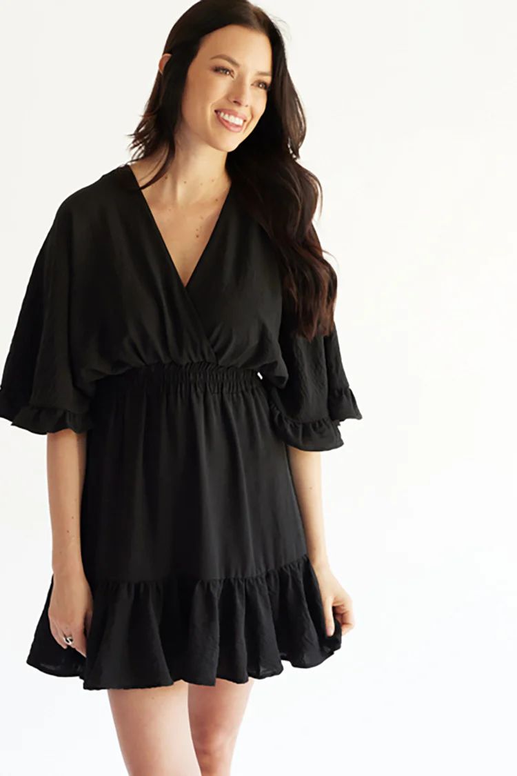 Black Flutter Sleeve Mini Dress | Flea Style