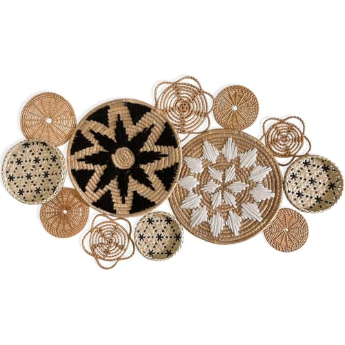 SUCHUBU Set 12 of Flat Baskets for Wall Decor, Wall Basket Decor Set, Boho Rattan Wall Decor, Wall Basket Decorative, Wicker Wall Decor | Amazon (US)