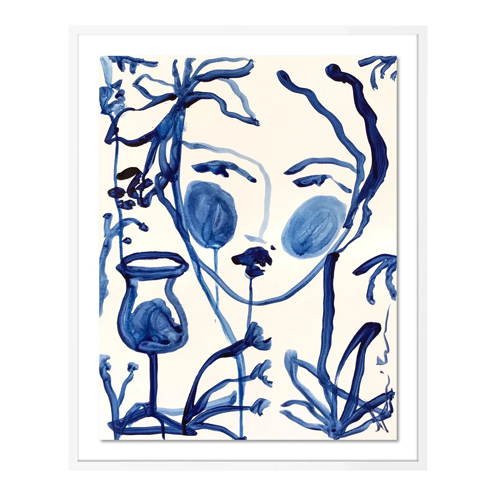 Flowers & Winde Indigo by Leslie Weaver in White Framed Paper, Small Art Print | Chairish