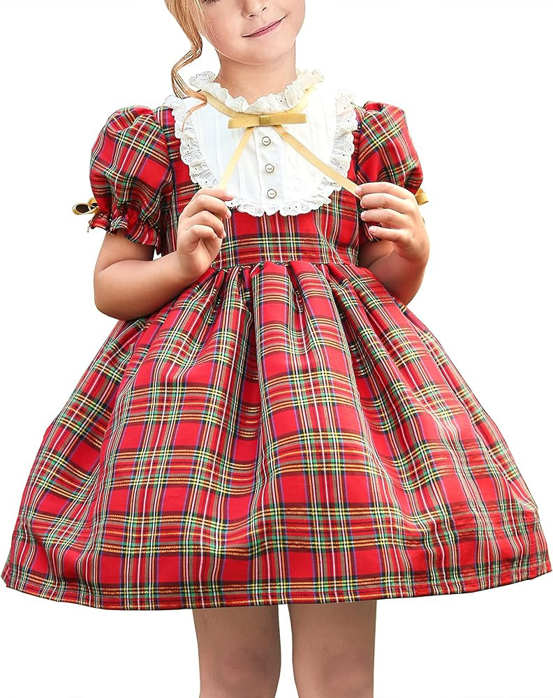 Sunny Fashion Girls Dress Red Checkered Lace Ruffle Skirt Long Sleeve Christmas       
Material: ... | Amazon (US)