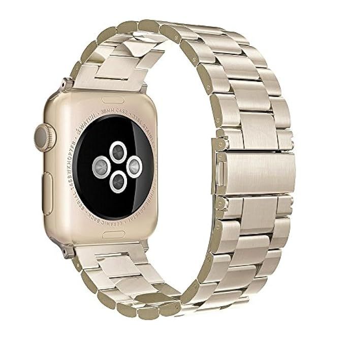 Simpeak Adjustment Stainless Steel Band Strap for Apple Watch 38mm Series 1 Series 2 Series 3 - Cham | Amazon (US)