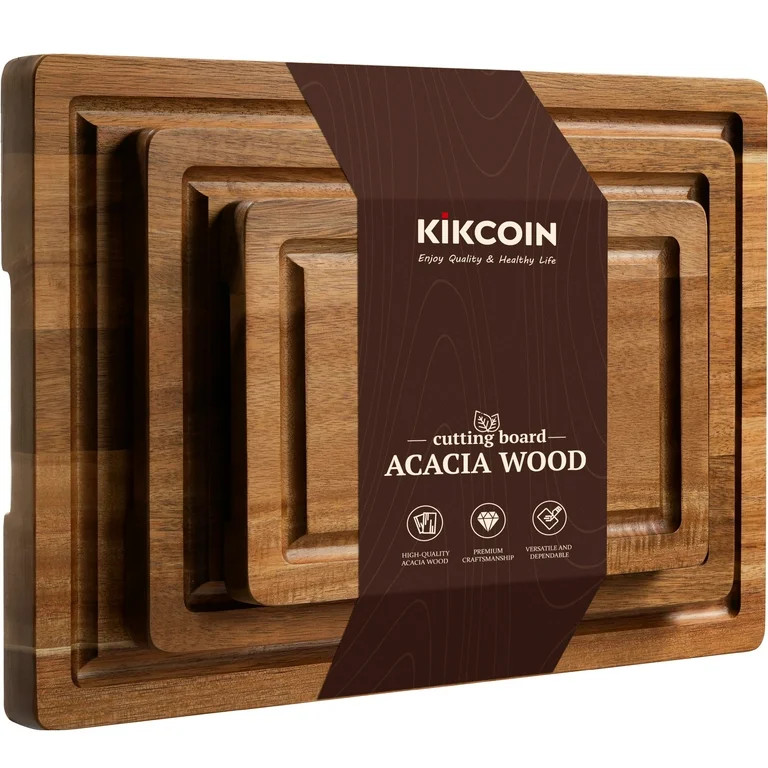 Kikcoin Acacia Wood Cutting Board, Cutting Board Set of 3 with Juice Groove, Wooden Chopping Boar... | Walmart (US)