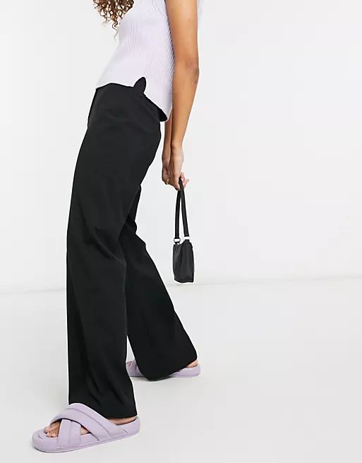 Bershka wide leg slouchy dad tailored pants in black | ASOS (Global)
