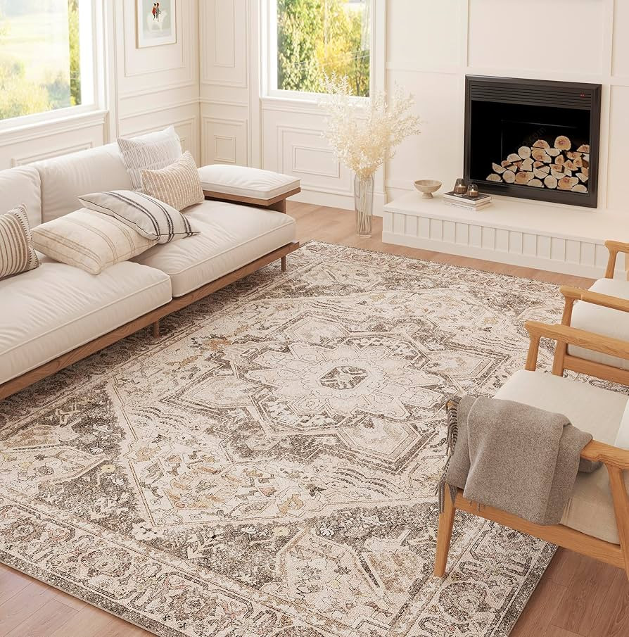 PureCozy Vintage Area Rug 5x7 Bedroom Rug Kitchen Brown Indoor Washable Living Room Carpet Tribal... | Amazon (US)