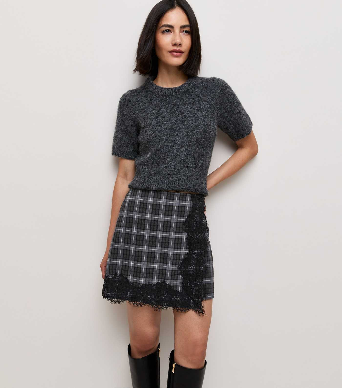 Grey Woven Check Lace Mini Skirt | New Look | New Look (UK)