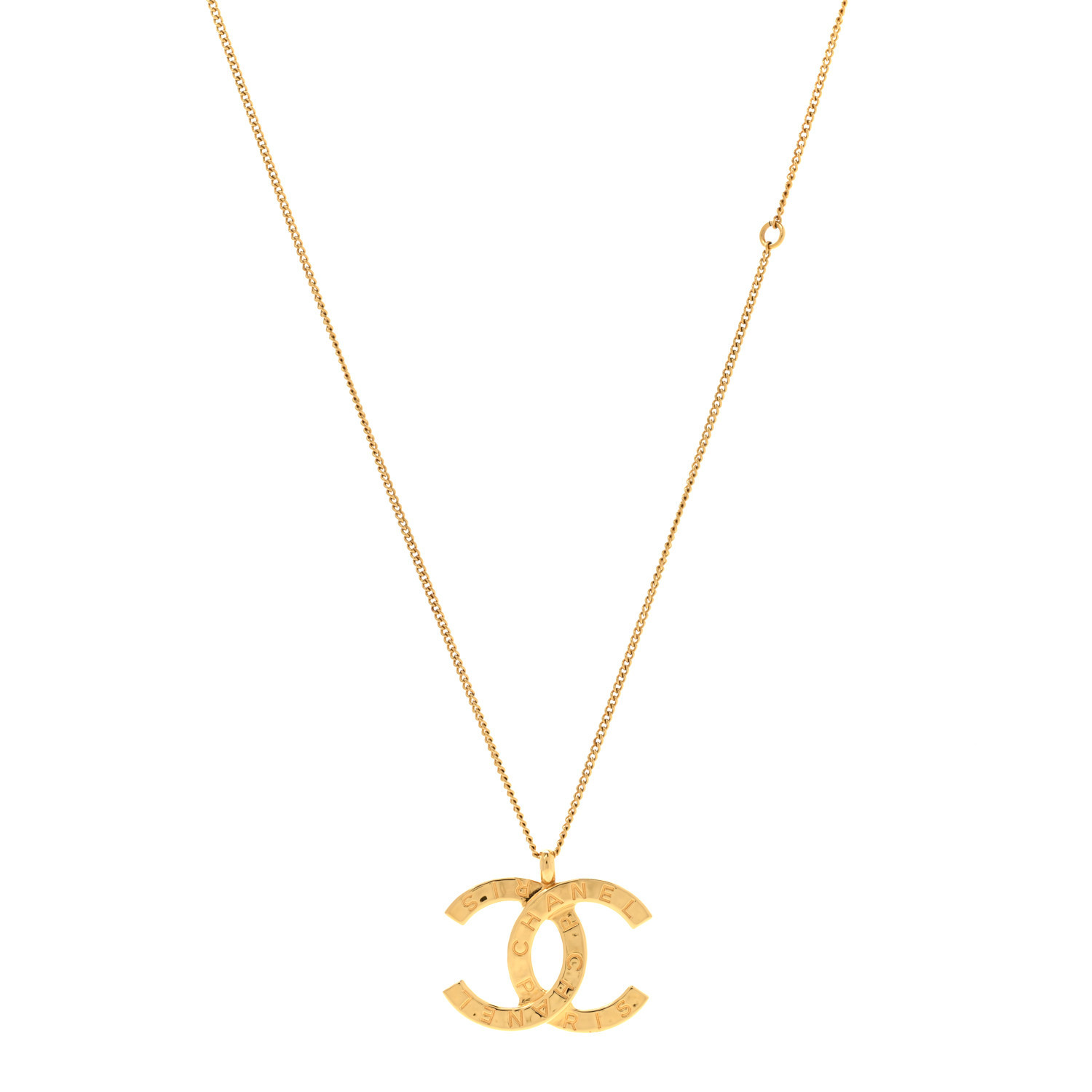 Metal CC Paris Button Necklace Gold | FASHIONPHILE (US)