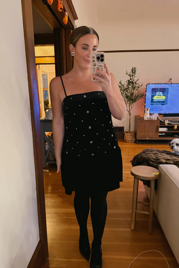 Eva Studded Black Velvet Mini Dress | Confête